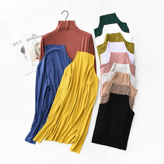 Half -high -necked bottom shirt female spring and autumn without trace Modal long -sleeved T -shirt thin inner pure color slim knitted top