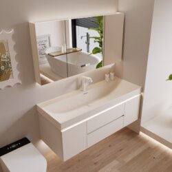 Cream-Colored Gold-Plated Stone Integrated Basin Bathroom Cabinet Set, Washbasin, Sink Cabinet, Bathroom Furniture