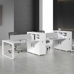 
White simple modern company double four-station staff desk office furniture staff desk and chair combination