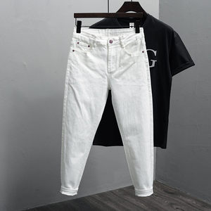 
White jeans men's slim feet simple and versatile American high street trendy brand micro-crossing spring and autumn new nine-point pants