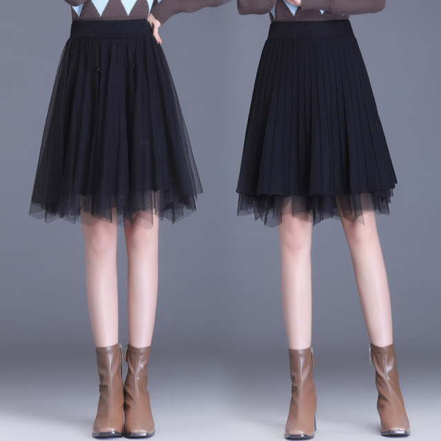 Irregular mesh mid-skirt skirt for women spring and autumn knitted skirt 2025 new two-sided A-line skirt to make you look slim short skirt