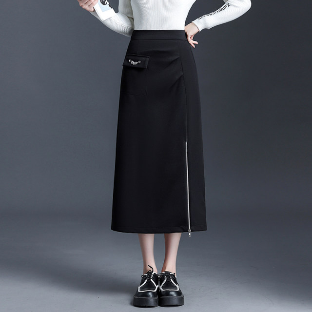 Straight skirt for women in spring and autumn 2025 new design zipper slit one-step skirt to make them look slim and high waist hip mid-length skirt
