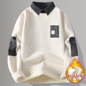 
2024 new shirt collar fake two-piece sweater men's autumn and winter top thickened thermal inner layer base knitted sweater