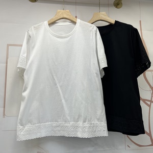 
Mizuki Gongfang [light luxury--high-end sense] fashionable temperament spliced cotton short-sleeved T-shirt 2670