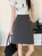 Large size retro gray suit skirt for women summer mid-skirt high waist pocket A-line skirt slim mid-length hip-cover skirt
