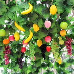 Artificial Fruit Vines, Large Grape Leaves, Fake Vegetables for Decoration, Apple, Orange, Green Leaf Plants, Vines for Pipe and Ceiling Decoration