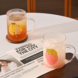 Glass Cup Strawberry Cat Coffee Cup High Borosilicate High Temperature Resistant Drinking Cup with Handle Couple Cup Transparent