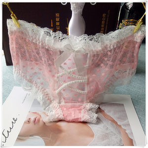 Japanese princess lace low waist sexy ultra-thin hot perspective cross hollow mesh passion cotton shorts
