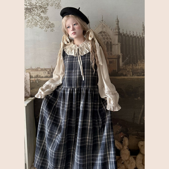 
Labeau-Autumn-Retro Sweet Contrast Color Plaid Sleeveless Tank Top Autumn and Winter High Waisted Loose Profile Dress