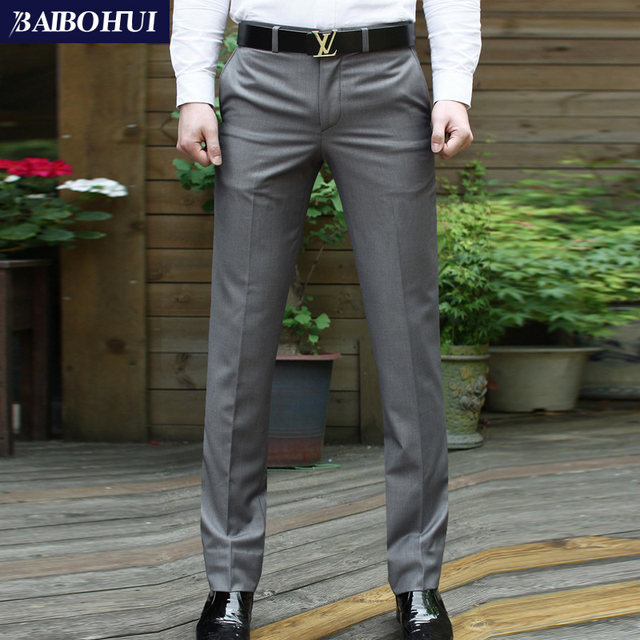 Men's Autumn Business Casual Long Pants Korean Style Slim Gray Suit ...
