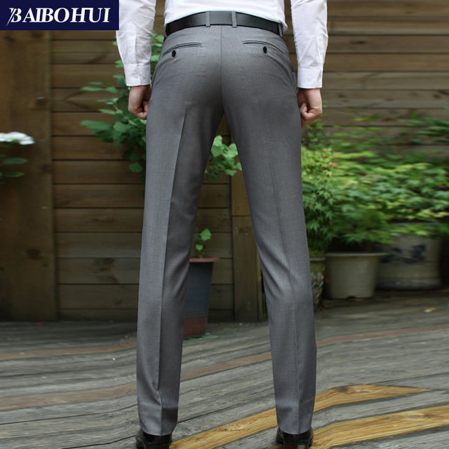 Men's Autumn Business Casual Long Pants Korean Style Slim Gray Suit ...