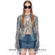 Niche design sense ripped lace perspective denim printed shirt female hottie sleeve hollow top for women