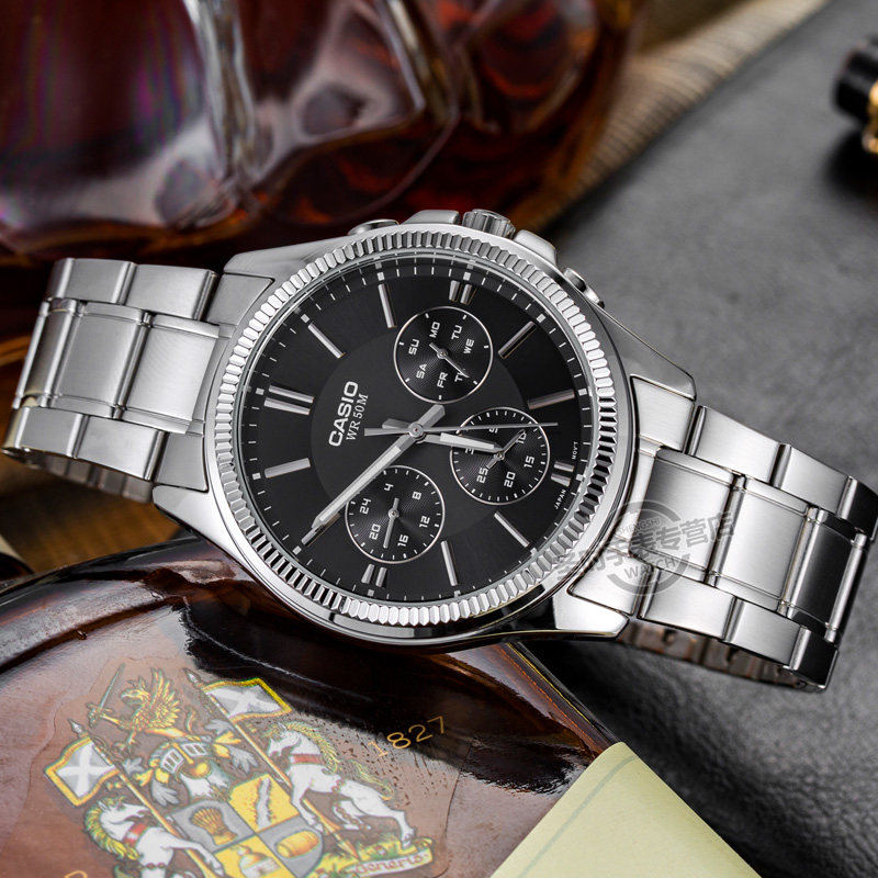 Casio watches male three-eye business leisure fashion steel belt