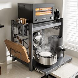 Kitchen Microwave Oven Rack Multi-Functional Rice Cooker Rack Oven Household Countertop Multi-Layer Pull-Out Storage Rack