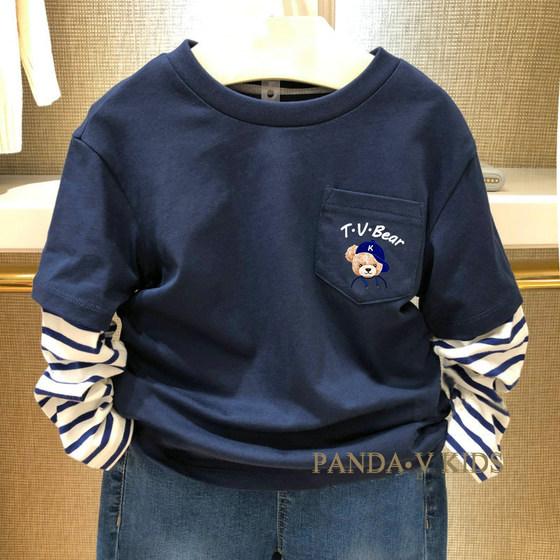 
chris children's clothing 26 spring and autumn new boys cotton long-sleeved T-shirt children's casual versatile fake two-piece T-shirt