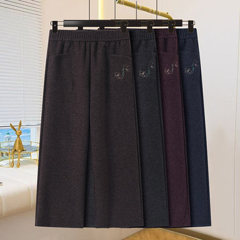 Mom's pants in autumn and winter middle-aged wide-leg pants elastic waist