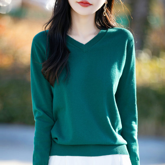 
Cotton knitted sweater women's collar long sleeve thin inner sweater spring and autumn top loose pullover thread base shirt