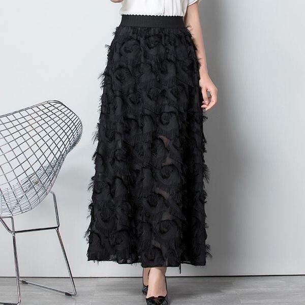 Super fairy skirt princess furry skirt temperament furry tassel A-line skirt skirt large size long skirt
