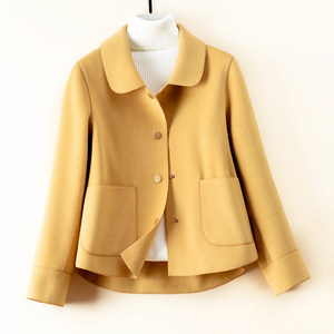 Double-sided wool short silhouette coat for women high-end spring and autumn new small doll collar casual versatile jacket