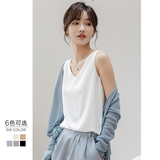 Double -layer chiffon suspender vest female 2025 spring and summer V -neck loose outside wearing white bottoming shirt sleeveless top
