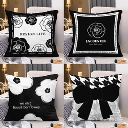 Black and White Nordic Simple Light Luxury Fragrance Style Living Room Sofa Backrest Bedroom Cushion Car Cushion Short Velvet Pillowcase