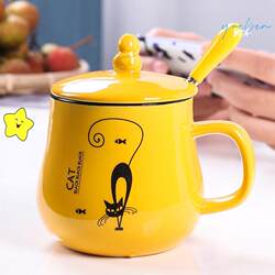 Ceramic Mug with Lid and Spoon, Breakfast Cup, Coffee Cup, Household Personalized Milk Cup, Coffee Cup for Men and Women
