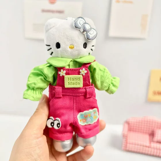 
Baby clothes only] Long-legged kitty plush doll pendant baby clothes KT doll doll accessories red and green overalls