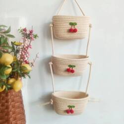Creative Hanging Basket Wall Storage Cartoon Cute Dorm Room Home Essential Wall-Mounted Cotton Thread Woven Hanging Type