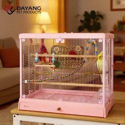Dayang Bird Cage B6001 Ornamental Cage with High Transparency Panoramic Glass Villa-Style Home Parrot Cage for Budgerigars and Lovebirds