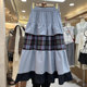 Retro contrasting plaid spliced ​​ruffled skirt for women in spring and summer 2025 new design a-line cake skirt