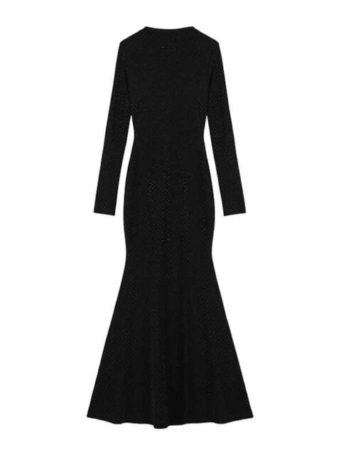 Black heavy industry bright diamond French sexy buttock fishtail dress ...