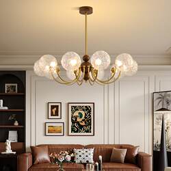 French Mid-Century Style Living Room Chandelier, Retro Bedroom Dining Room Light Luxury Creative Study Room Eye Protection Magic Bean Glass Lamps
