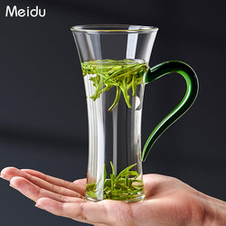 Green Tea Cup, Glass Cup with Handle, High-Looking Tea Cup for Women, Personal Use for Brewing Flower Tea, Creative Cup for Drinking Water