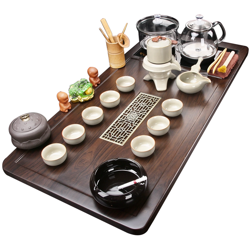 青瓷半自家茶具陶瓷整套功夫茶具粗陶陶瓷茶盘 懒人泡茶/