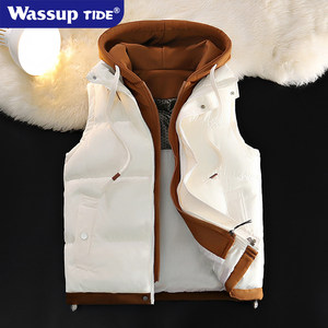 
WASSUP TIDE men's graphene vest fake hooded trendy brand winter down cotton sleeveless thermal vest for women