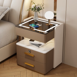 Light Luxury Smart Bedside Table, Simple and Modern, Installation-Free, Home Bedroom Charging, Multi-Functional Solid Wood Storage Bedside Table