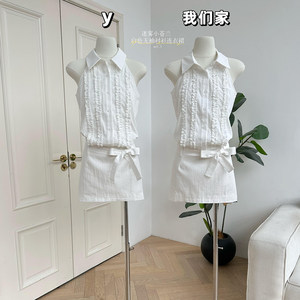 
The foggy freesia in the end of the seventh month, white sleeveless shirt dress for women, new summer style, waist-hugging and slimming A-line skirt