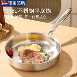 Monrita German Uncoated 316L Stainless Steel Frying Pan for Home Use, Non-Stick, Thickened, Suitable for Induction Cooker, Steak Frying Pan