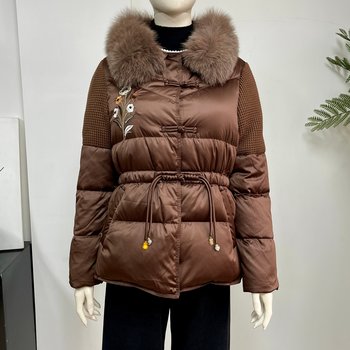 
Mother's large fur collar down jacket with waist and warm cotton padded jacket