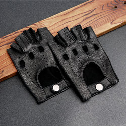 Men's Genuine Leather Half-Finger Motorcycle Driving and Riding Harley Original Deerskin Fingerless Gloves, Wear-Resistant Leather Gloves for Winter
