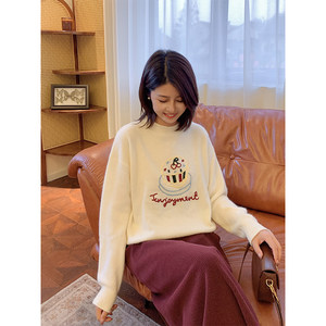 
[2.3 40% off welfare items] Cute age-reducing embroidery cartoon small cake jacquard pullover knitted sweater for women winter