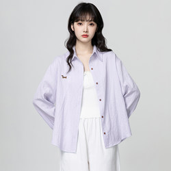 Light Purple Long-Sleeved Shirt Jacket for Women, Spring and Autumn 2026 New Style, Loose Casual Sun Protection Shirt Outerwear
