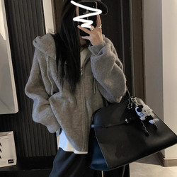 Korean Style Hooded Zip-Up Loose Sweater for Women, Autumn and Winter 2026 New Style, Lazy and High-End Knitted Cardigan Jacket