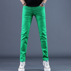 
Hong Kong high-end green fashion jeans men's slim-fitting pants summer thin trendy brand men's pants Korean version trendy