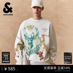 
[NBA Co-branded Bucks] Jack Jones Men's Spring Sweatshirt Offset Pattern Letters Embroidered Loose