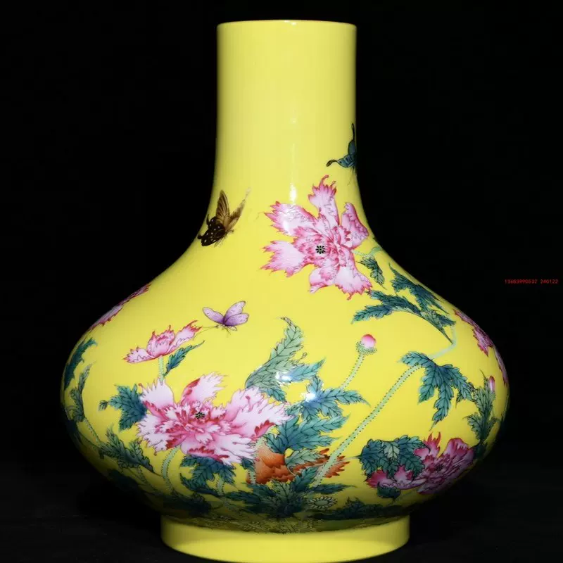 中国美術粉彩花蝶紋壺