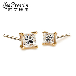 Lisa 18k Gold Diamond Stud Earrings For Men And Women, Princess Square Natural Diamond Stud Earrings