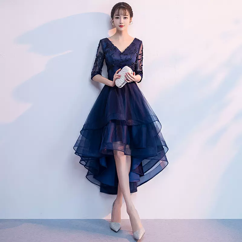 蓝色晚礼服女2023新款宴会高贵气质高端妈妈婚宴装连衣裙平时可穿-Taobao