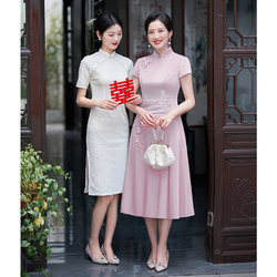 Růžová Matka Svatba Cheongsam Toast Oblečení Ušlechtilý Mladý Letní Svatba Nový čínský Styl šťastná Tchyně Svatební šaty