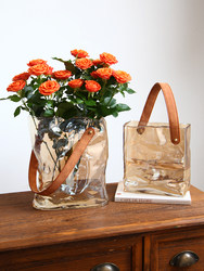 High-End Portable Vase, Light Luxury Ornament, High-Grade Glass Vase for Fresh Flowers, Lilies, Roses, Living Room Dining Table Flower Arrangement Vase